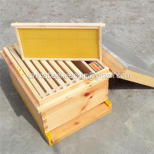Assembled beehive with frame and wax sheet